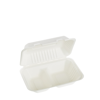 900ml Two Compartment Sugarcane Clamshell