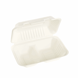 900ml Two Compartment Sugarcane Clamshell