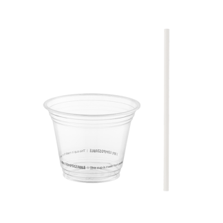 265ml Clear PLA Cup & 6mm Unwrapped Paper Straw