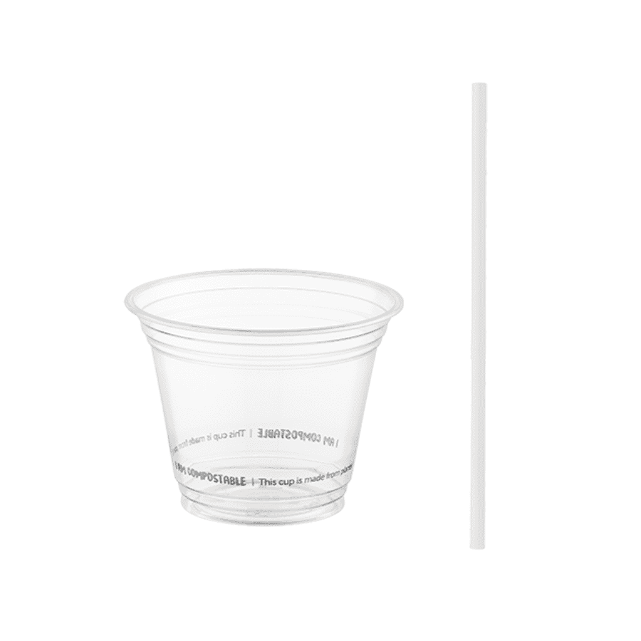 265ml PLA Cup + 6mm Paper Straw COMBO 1png | GREEN HOME 265ml Clear PLA Cup & 6mm Unwrapped Paper Straw