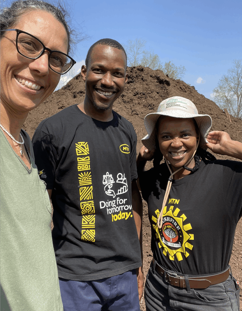 Catherine Morris with Zwelakhe Dlamini Bushfire Safety Health Officer and Khetsiwe Dlamini HOF Bushfire