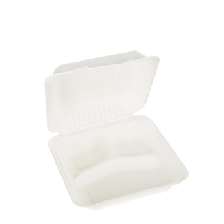 1300ml Three Compartment Sugarcane Square Clamshell - Carton