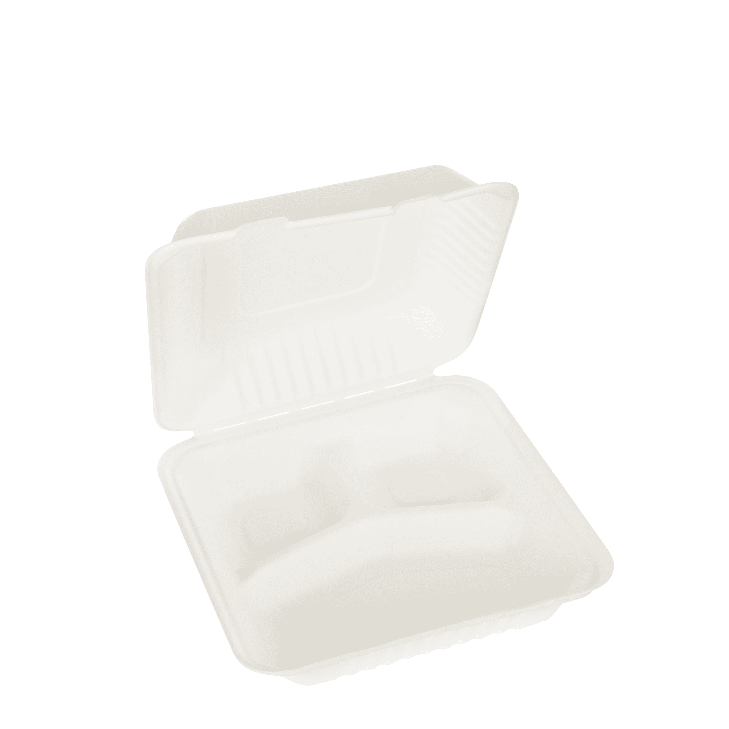 1300ml Three Compartment Sugarcane Square Clamshell - Carton