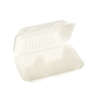 900ml Two Compartment Sugarcane Clamshell - Carton