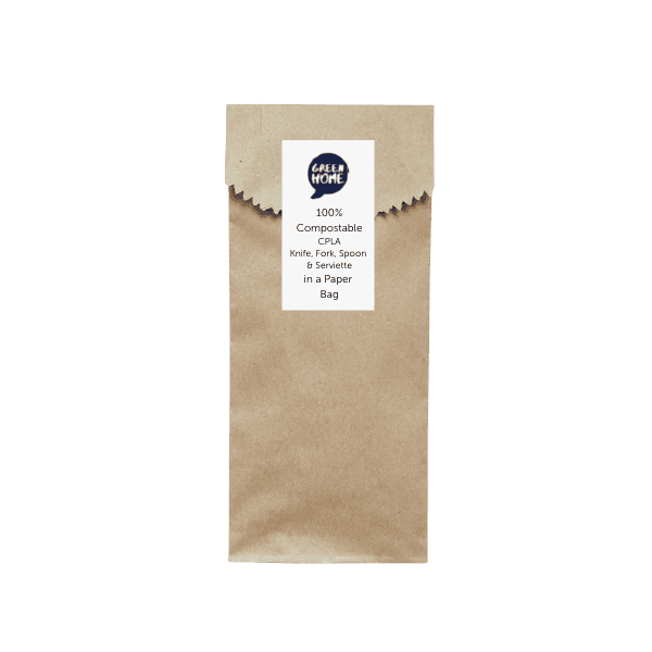 CPLA Knife, Fork, Spoon & Serviette in a Paper Bag - Carton