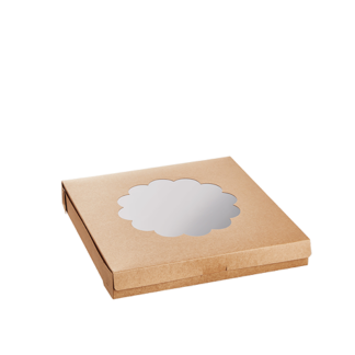 Medium Kraft Quiche Box with Flower PLA Window - Carton