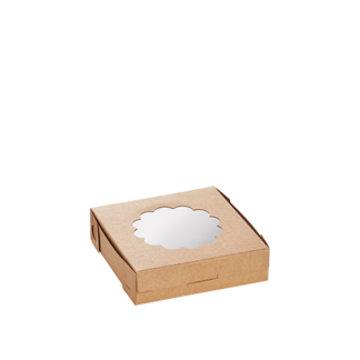 Small Kraft Quiche Box with Flower PLA Window - Carton