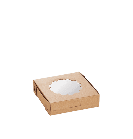 Small Kraft Quiche Box with Flower PLA Window - Carton