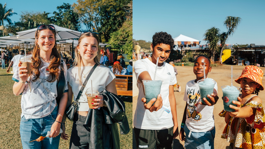 people holding compostable cups at Luju festival